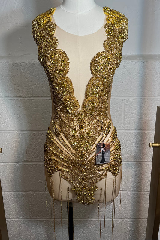 Gold Rhinestone Sample Dress (Ready to Ship)