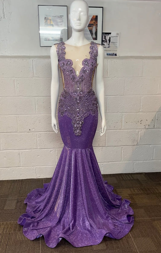 Glitter Purple Rhinestone Mermaid Dress