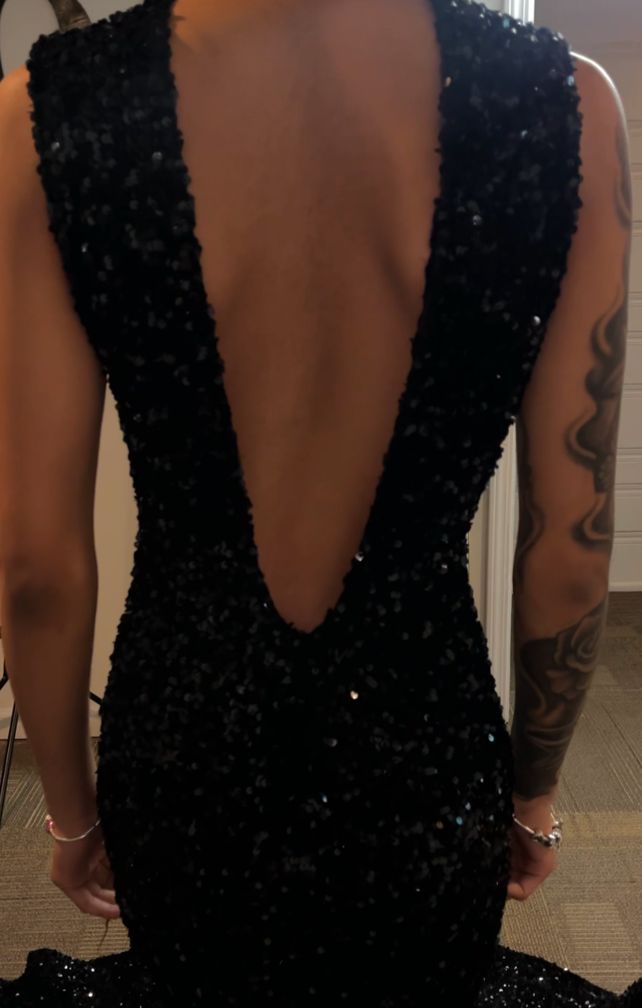 Black Rhinestone Sequin Mermaid Dress