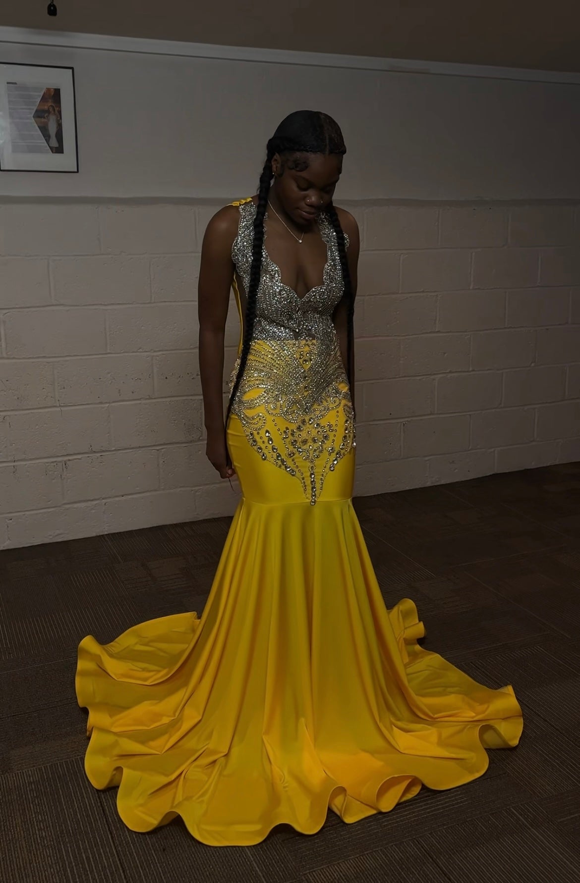 Yellow/Silver Rhinestone Mermaid Dress