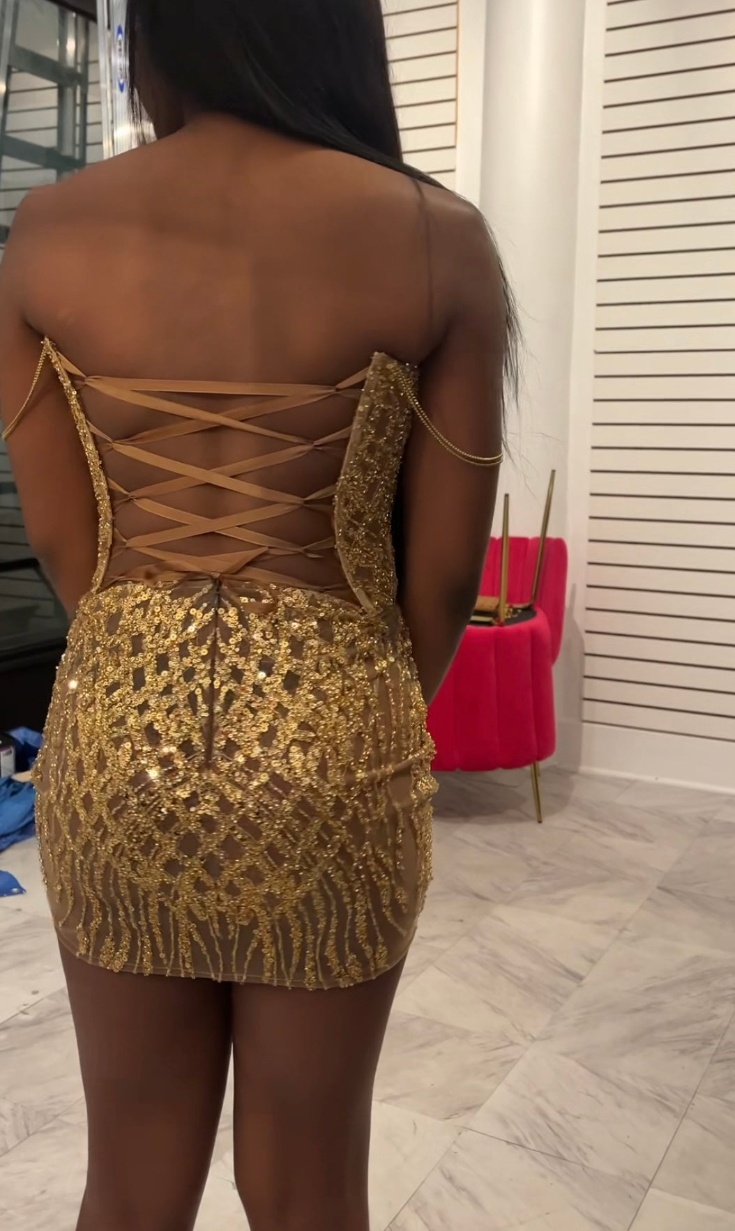 Gold Beaded Corset Mini Dress