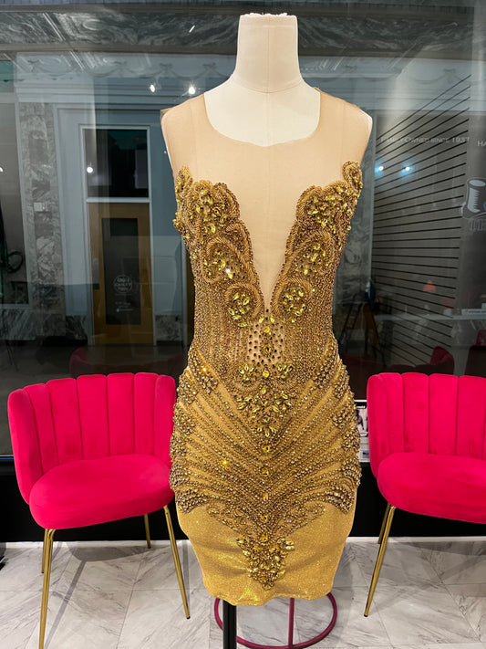 Glitter Gold Rhinestone Mini Dress