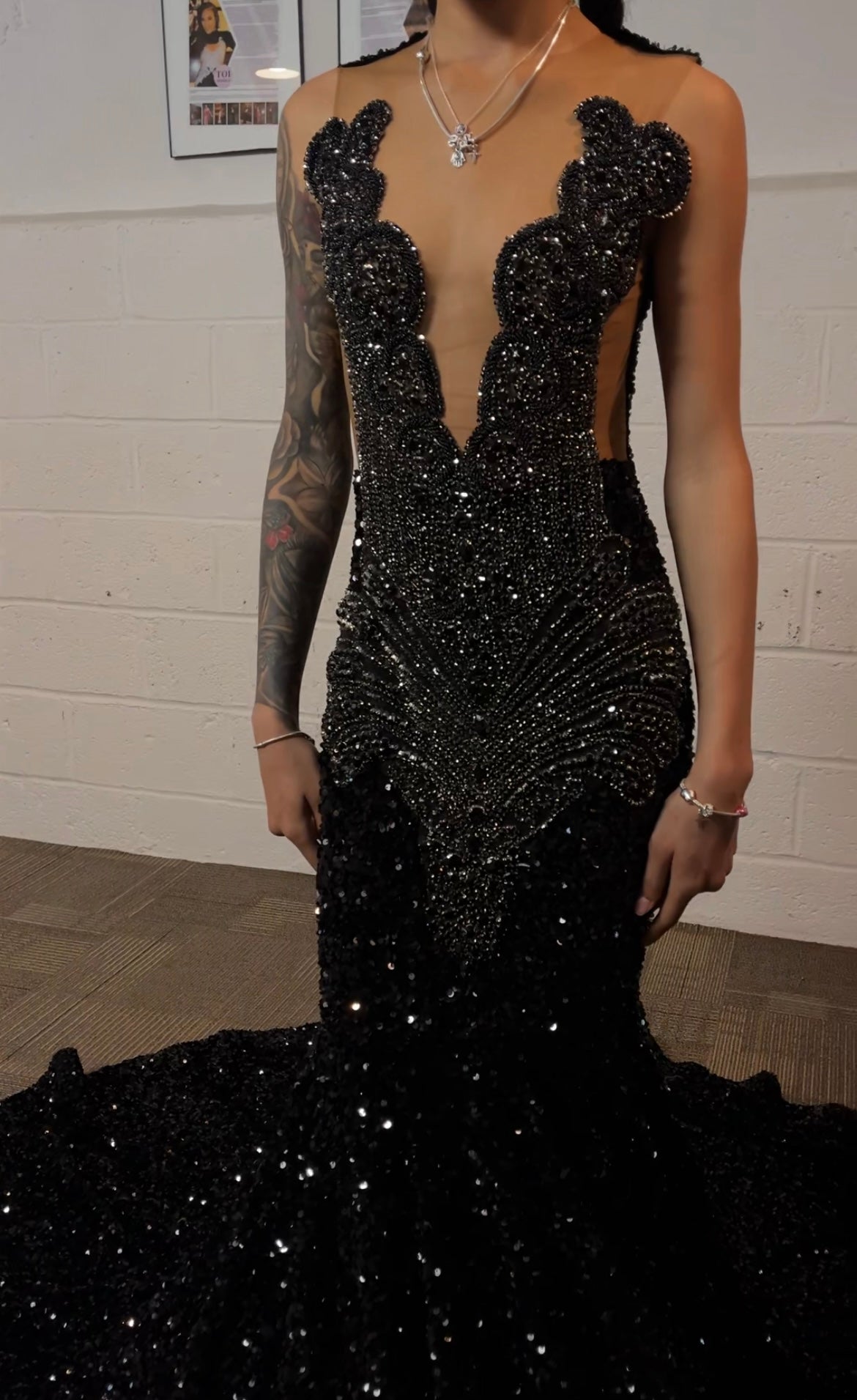 Black Rhinestone Sequin Mermaid Dress