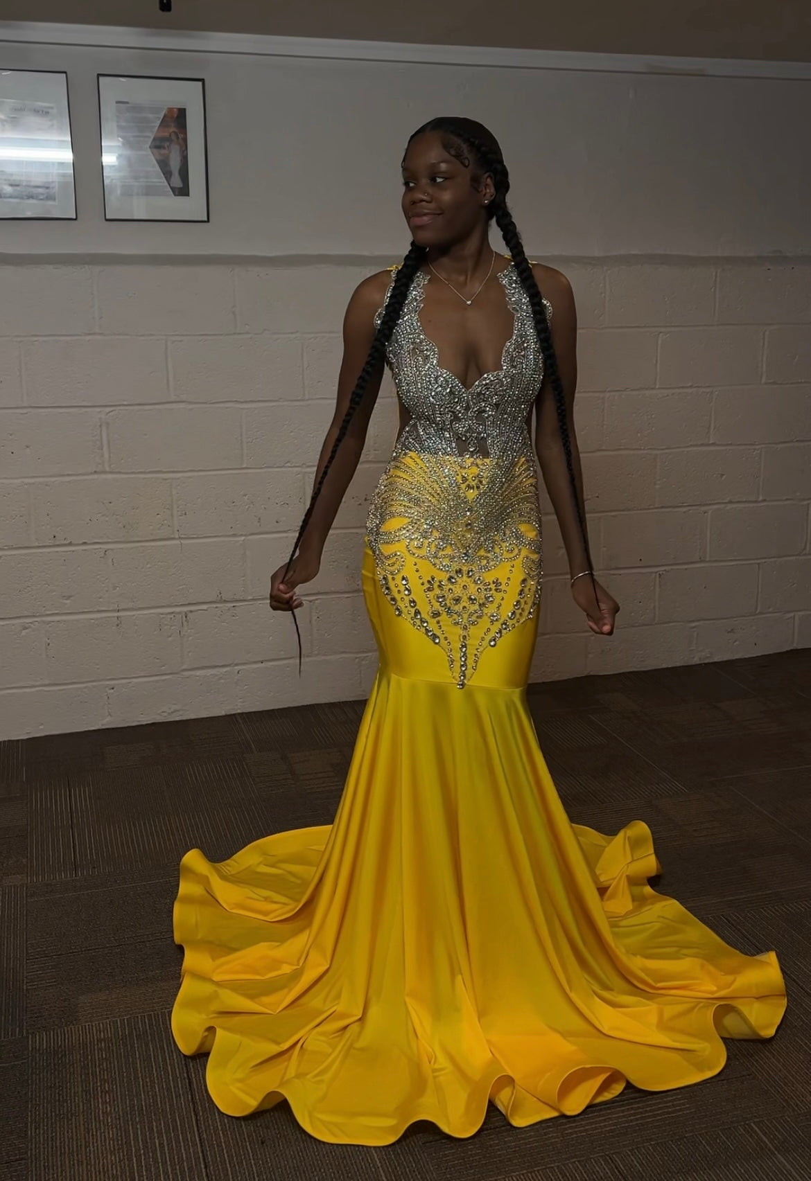 Yellow/Silver Rhinestone Mermaid Dress