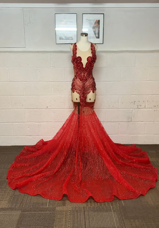 Red Rhinestone Mermaid Dress