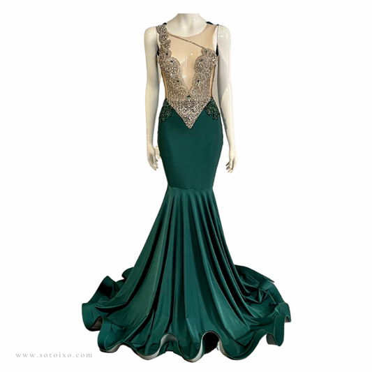 READY TO SHIP (Emerald Rhinestone Mermaid Dress)