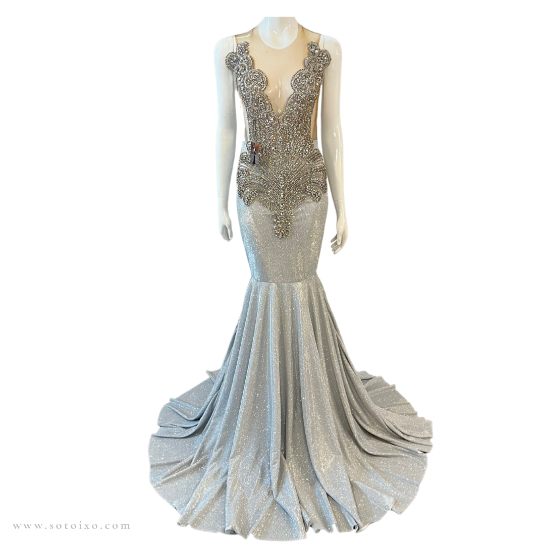 Glamour Silver Rhinestone Mermaid Dress