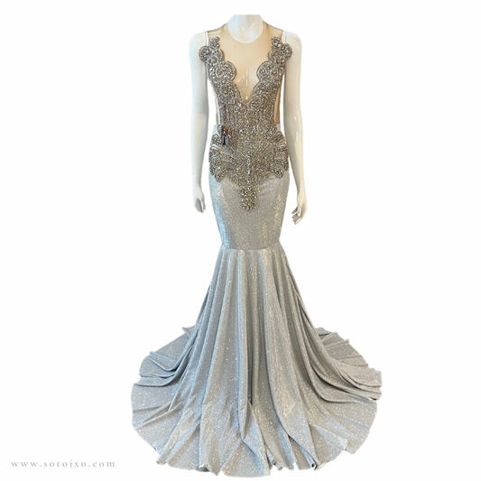 Glamour Silver Rhinestone Mermaid Dress