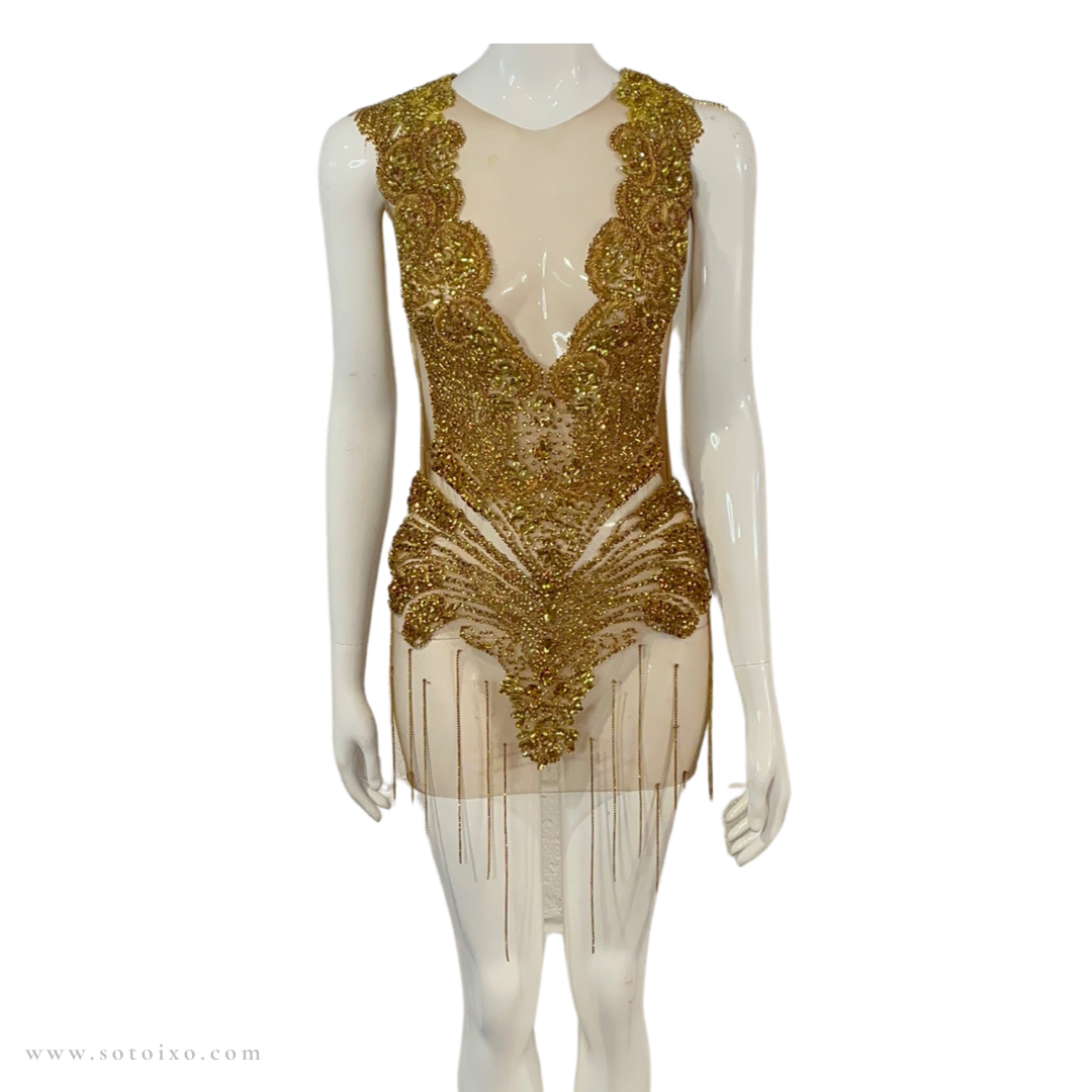 Gold Rhinestone Mini Dress