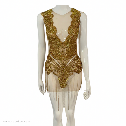 Gold Rhinestone Mini Dress
